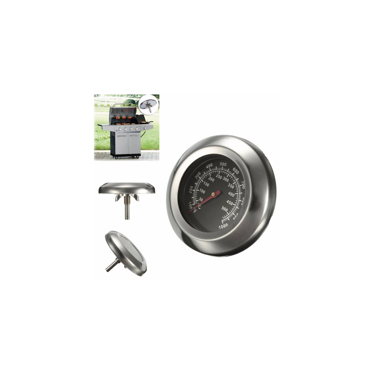 Analogt steketermometer for grill i rustfritt stål