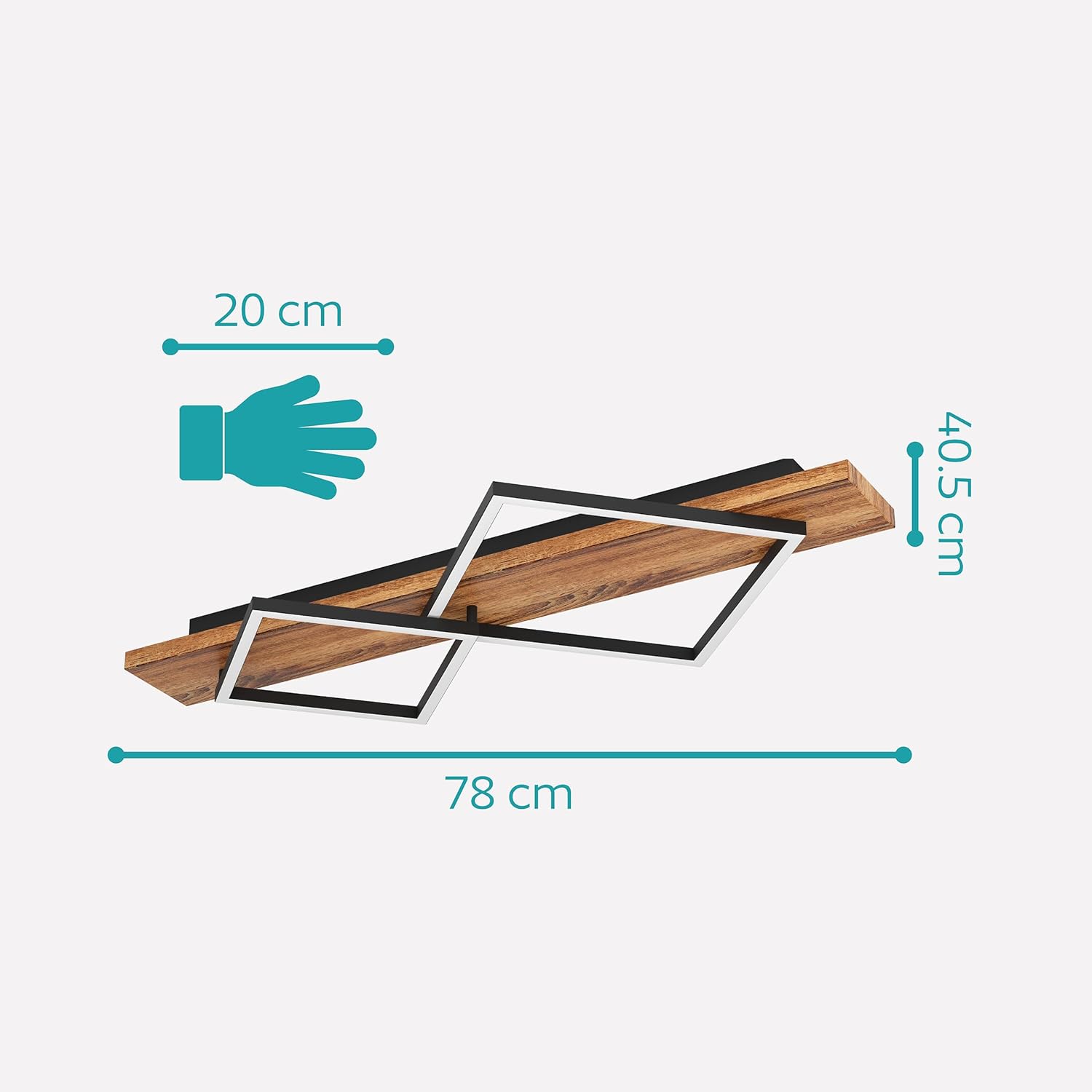 EGLO LED Deckenleuchte Boyal, Deckenlampe 2-flammig, Wohnzimmerlampe aus rustikalem Holz und schwarzem Metall, Lampe Decke FSC zertifiziert, warmweiß, 78 cm
