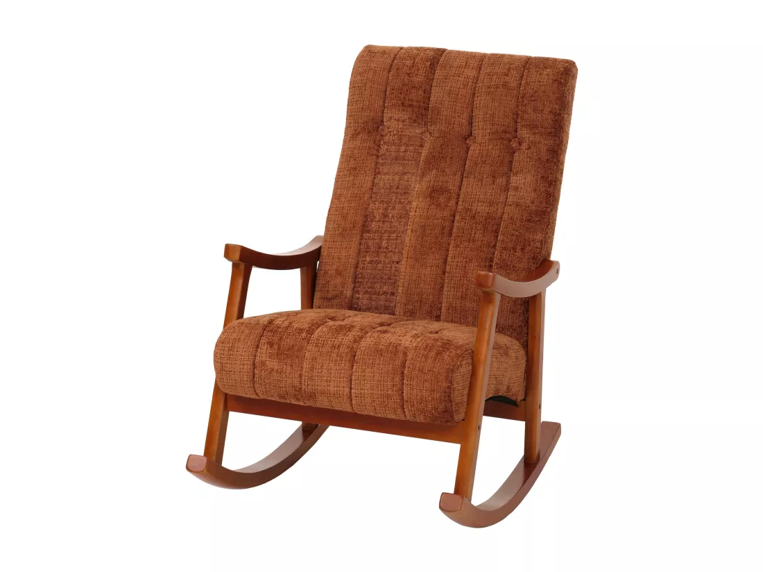 Fauteuil à bascule MCW-K10, terracotta, piétement imitation noyer