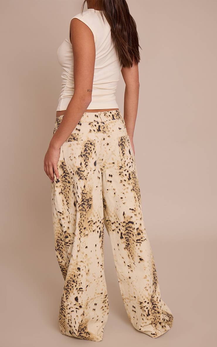Beige Jean Large Slouchy Imprimé Léopard Des Neiges