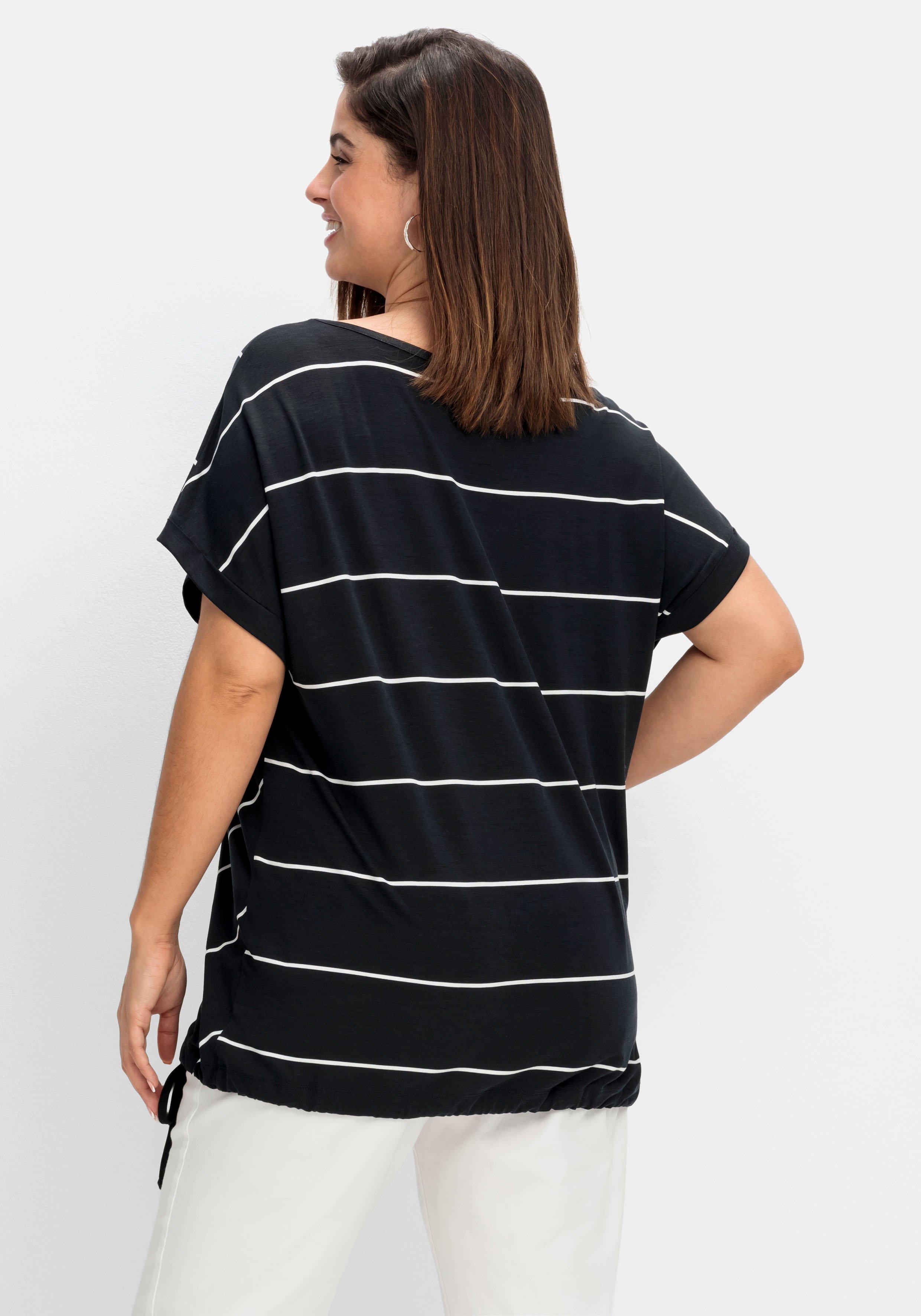 Shirt mit Streifen und Bindeband am Saum