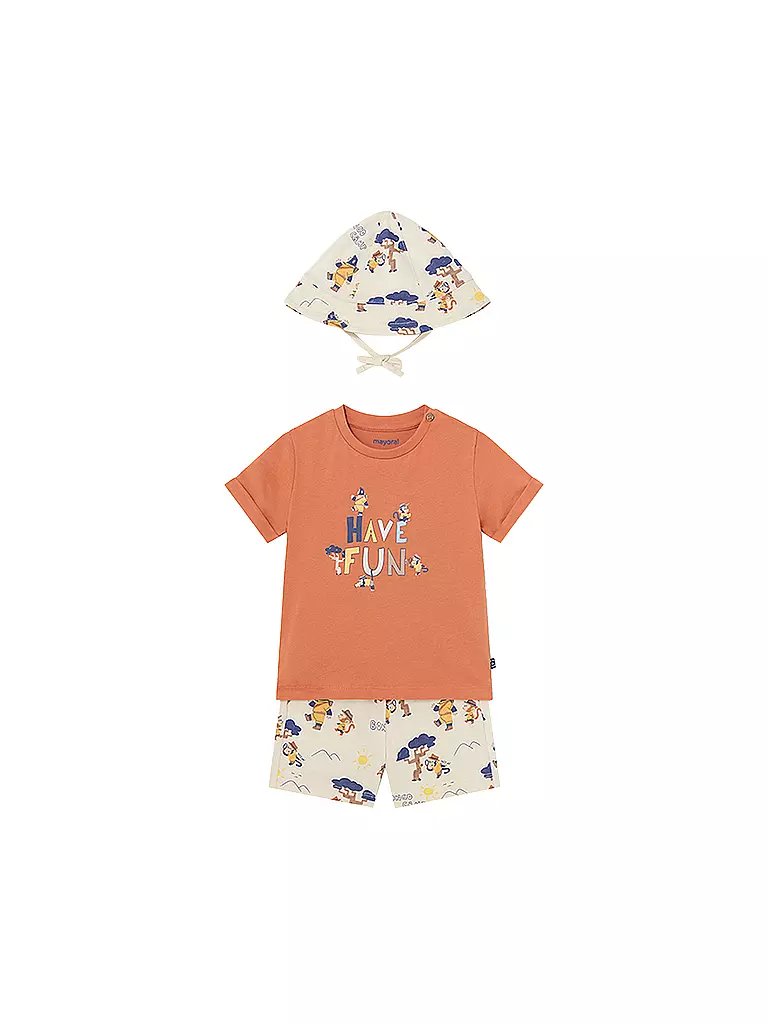 MAYORAL Baby Set 3-teilig T-Shirt, Shorts, Kappe  orange