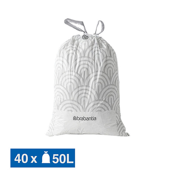 Sacs poubelle déchets courants Brabantia poignées coulissantes blancs 50 L, lot de 40