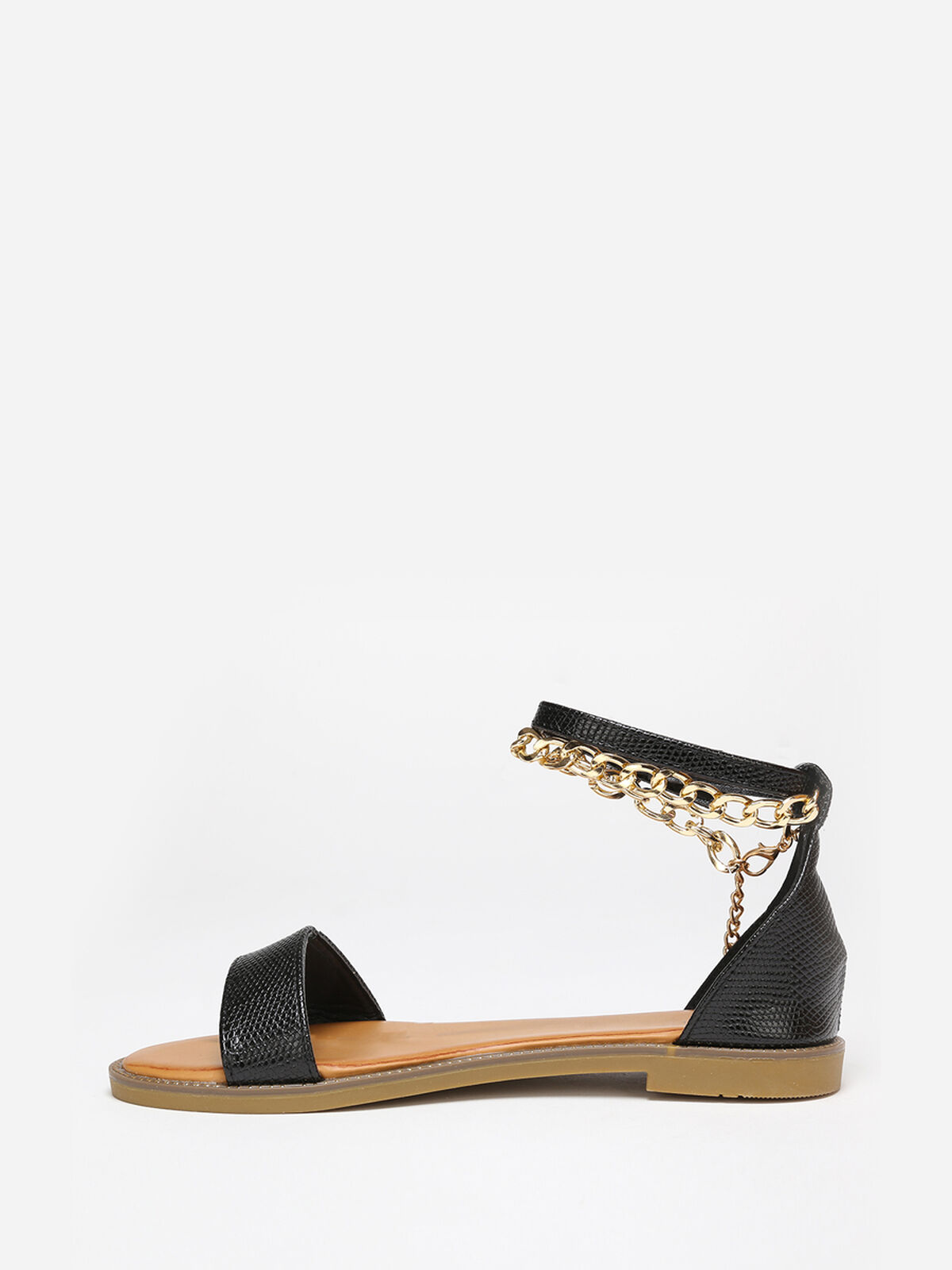 Sandales texturées avec chaîne- Noir
