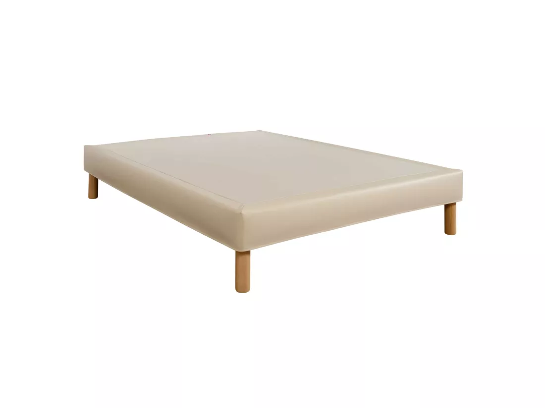 Cache-sommier intégral simili cuir sable 160x200