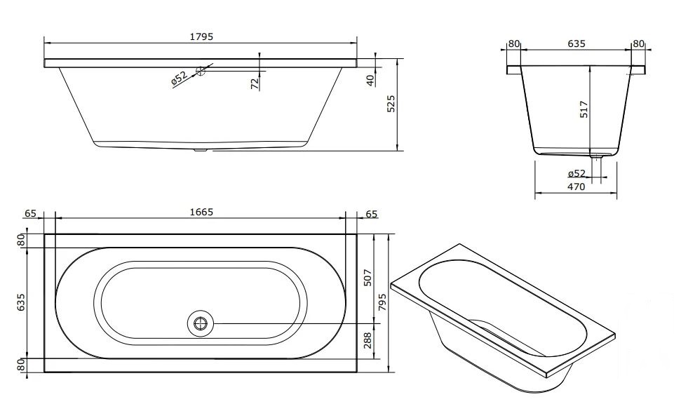 Lambini Designs Round Bubbelbad 180x80cm 6 4 2 hydro jets