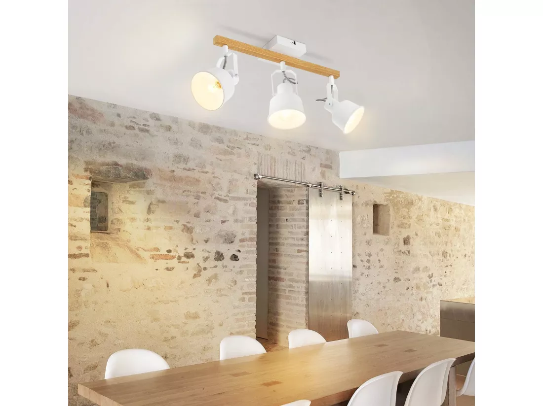 NETTLIFE Spot de Plafond 3 Flammes Orientable à 350° Vintage E14 de conception de haute qualité en bois veiné