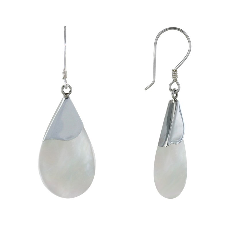 Boucles d'Oreilles Argent Fine Goutte Nacre