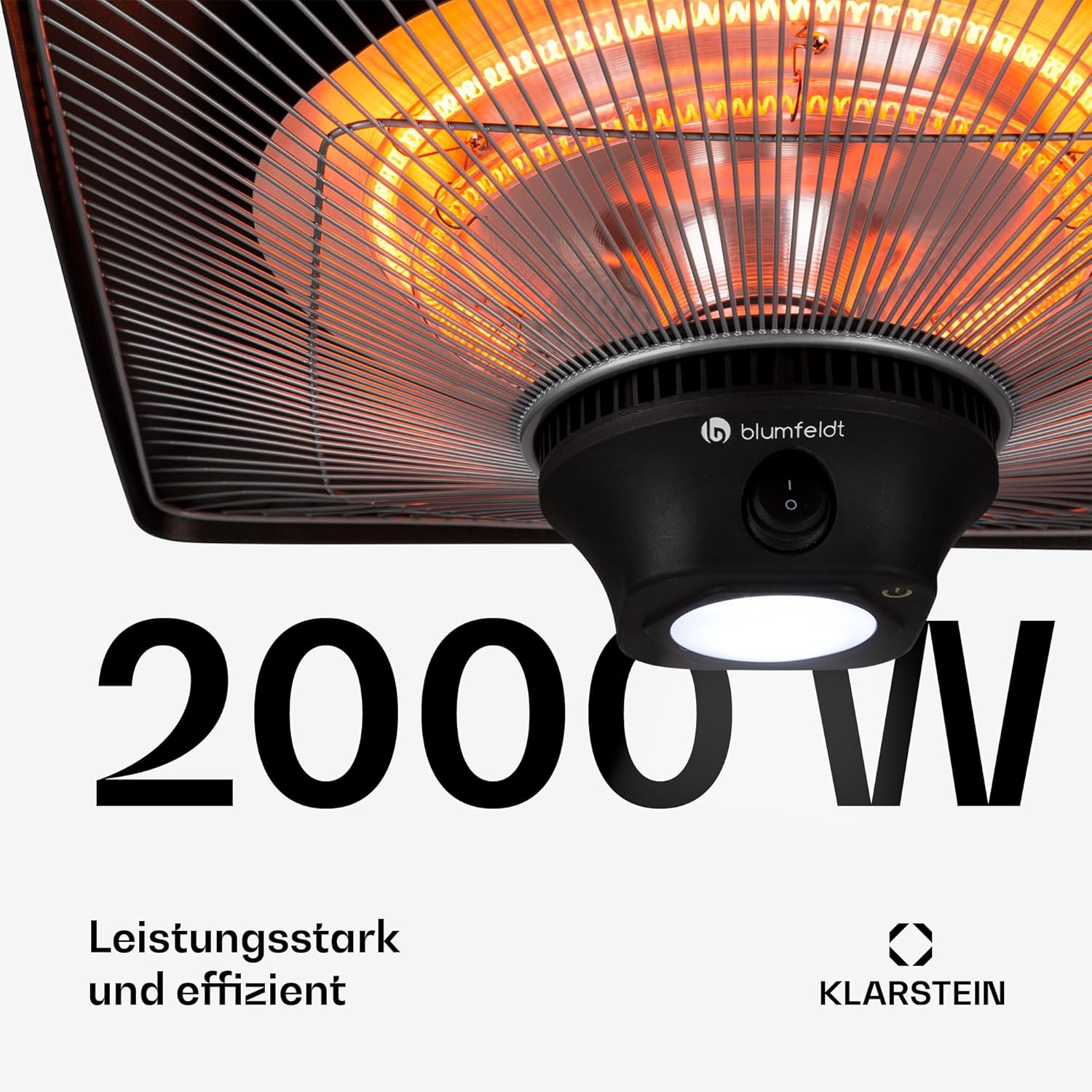 Blumfeldt Heizstrahler für die Terrasse, Infrarot Elektrisch, IP24 Infrarot für den Wintergarten & Aussenbereich, 2 Temperatur Terrassenheizstrahler mit Fernbedienung & LED