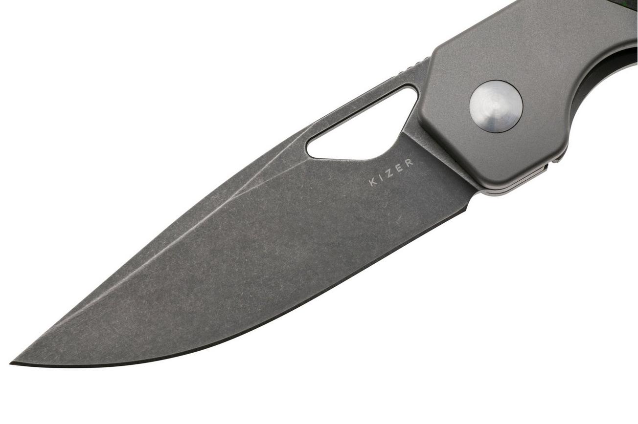 Kizer Mini Militaw, Ki3634SA2 Frame Lock, Blackwashed S45VN, Grey Titanium, Jungle Wear Fat Carbon Inlay, zakmes, Jonathan Styles design