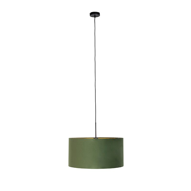 Hanglamp met velours kap groen met goud 50 cm - Combi