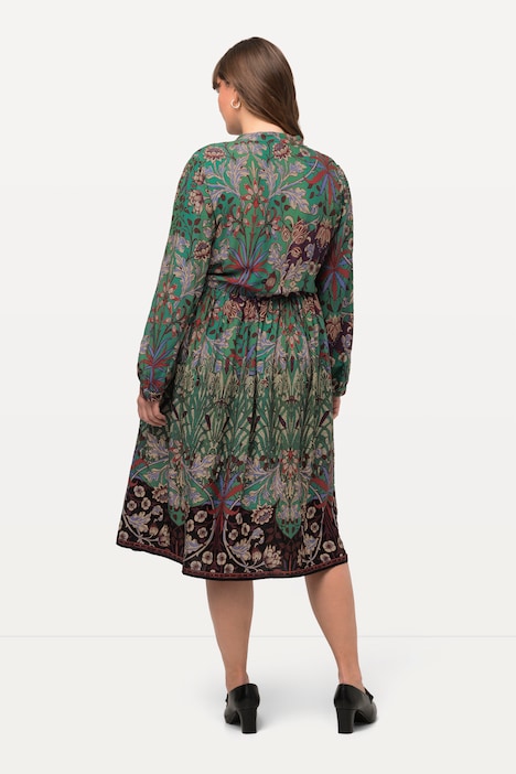 Midikleid, Patchdruck, V-Ausschnitt, Langarm