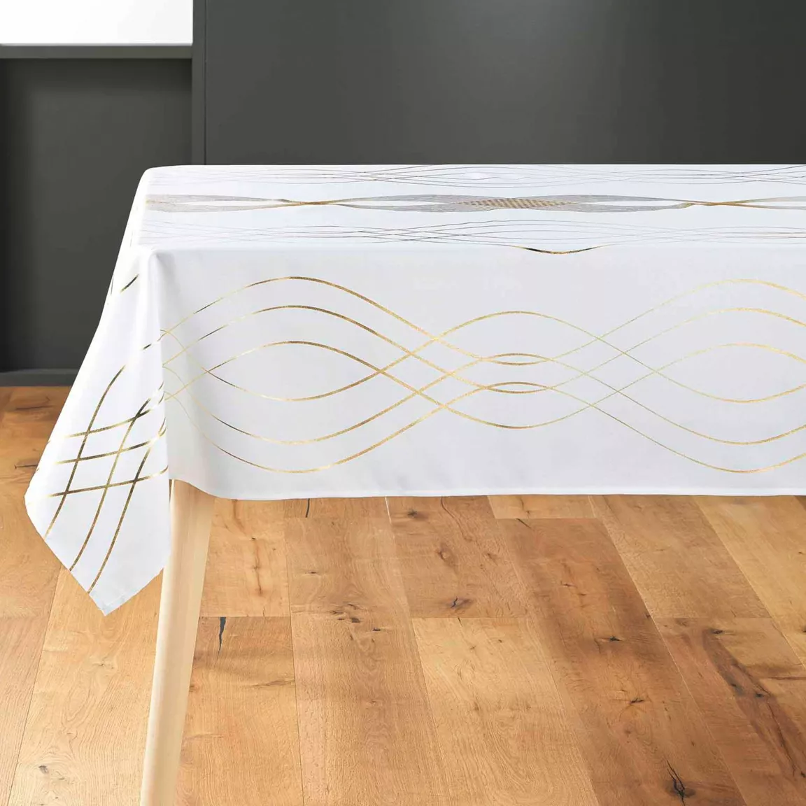 Nappe de Noël rectangulaire (150 x 300 cm) Pampille métallisé Blanc