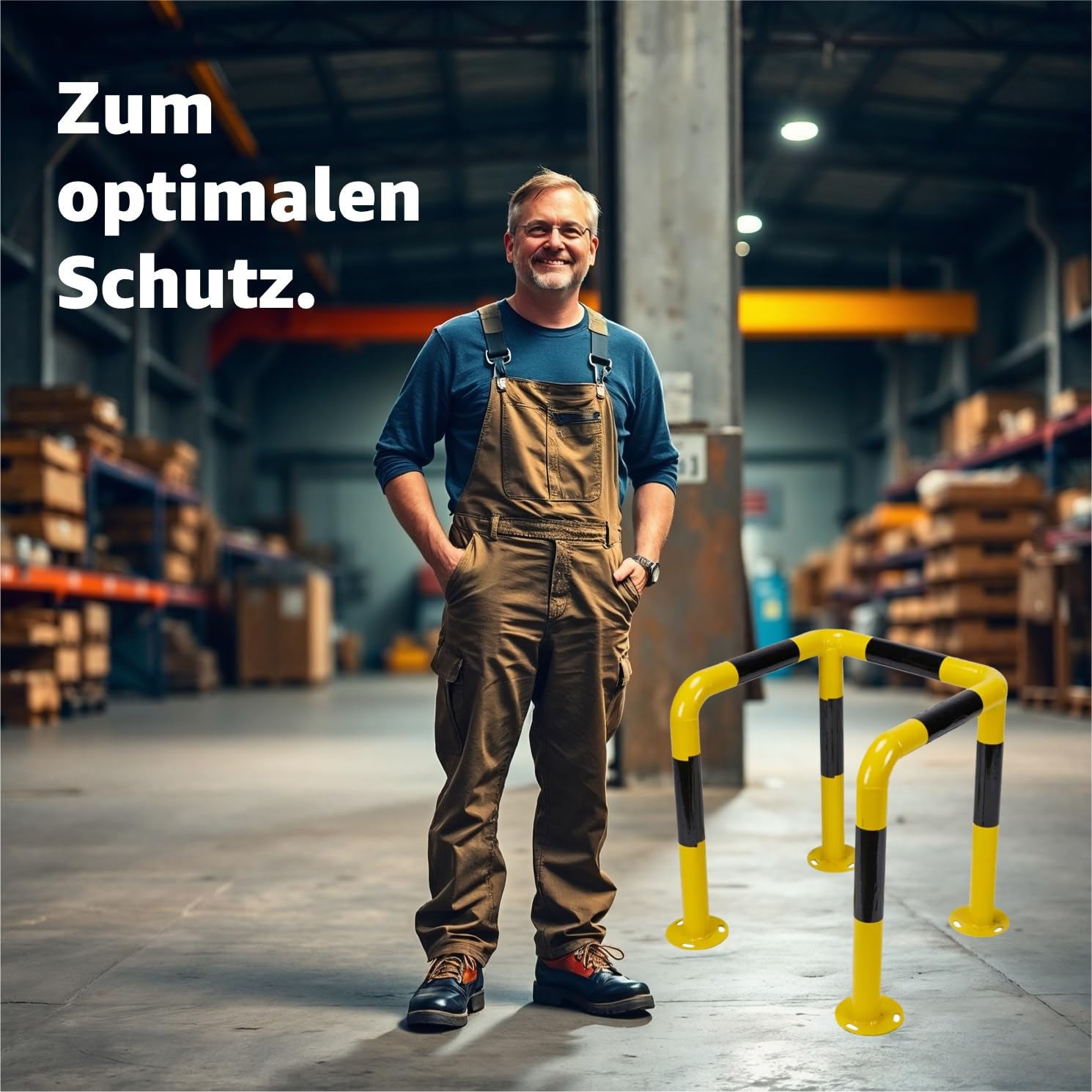 Lagerschutz - Rammschutz Fuer Pfosten, Säulenschutz aus Stahl schwarz/gelb zum Schutz von Schwerlastregalen & Regalen - Anfahrschutz/Regalschutz - Poller