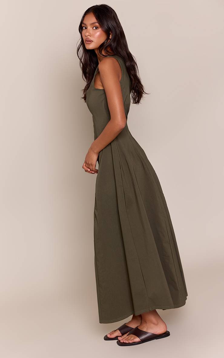 Vert Olive Robe Longue Sans Manches À Encolure Dégagée
