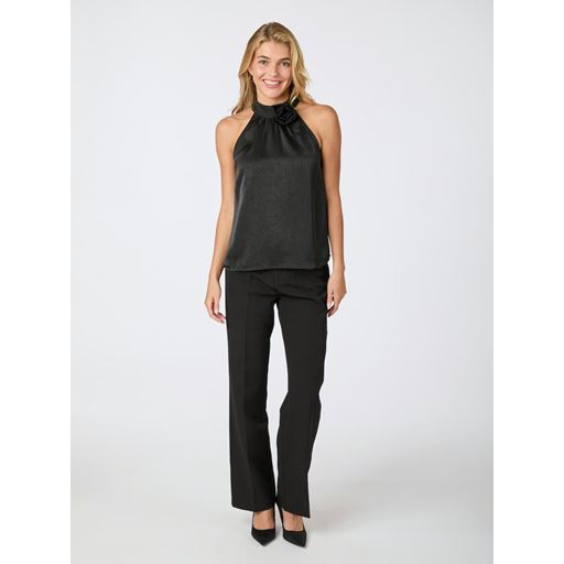 Neo Noir Rosette Crinkle Sateen Top, Black, 40