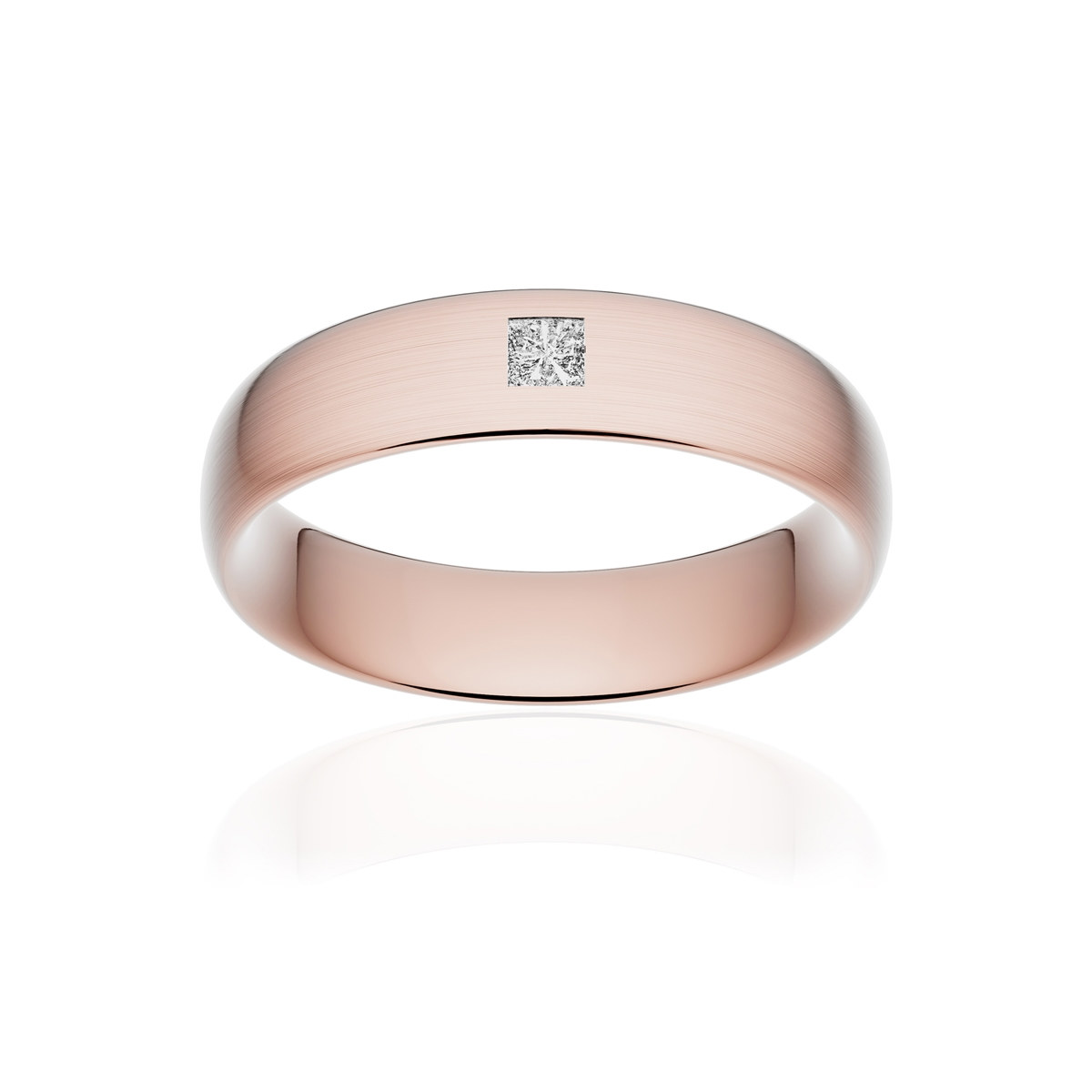 Alliance or 375 rose brossé ruban confort 5,5mm diamant princesse