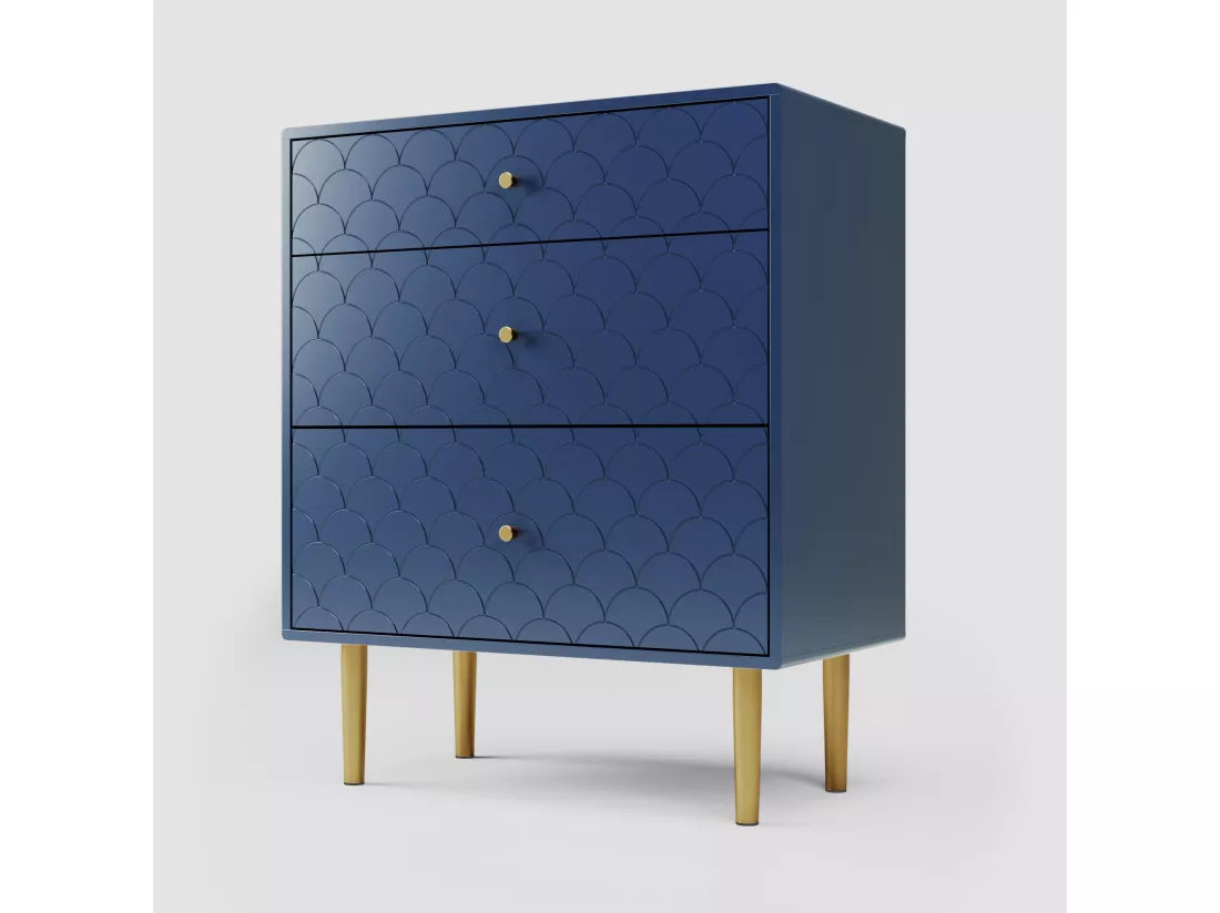 Commode avec 3 tiroirs, Buffet, Bois massif + panneaux de particules, Bleu marine - H89/L75/P40 cm