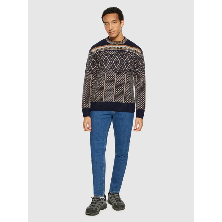 KnowledgeCotton Apparel Faroe Isle Crew Neck Lambswool Knit Blue