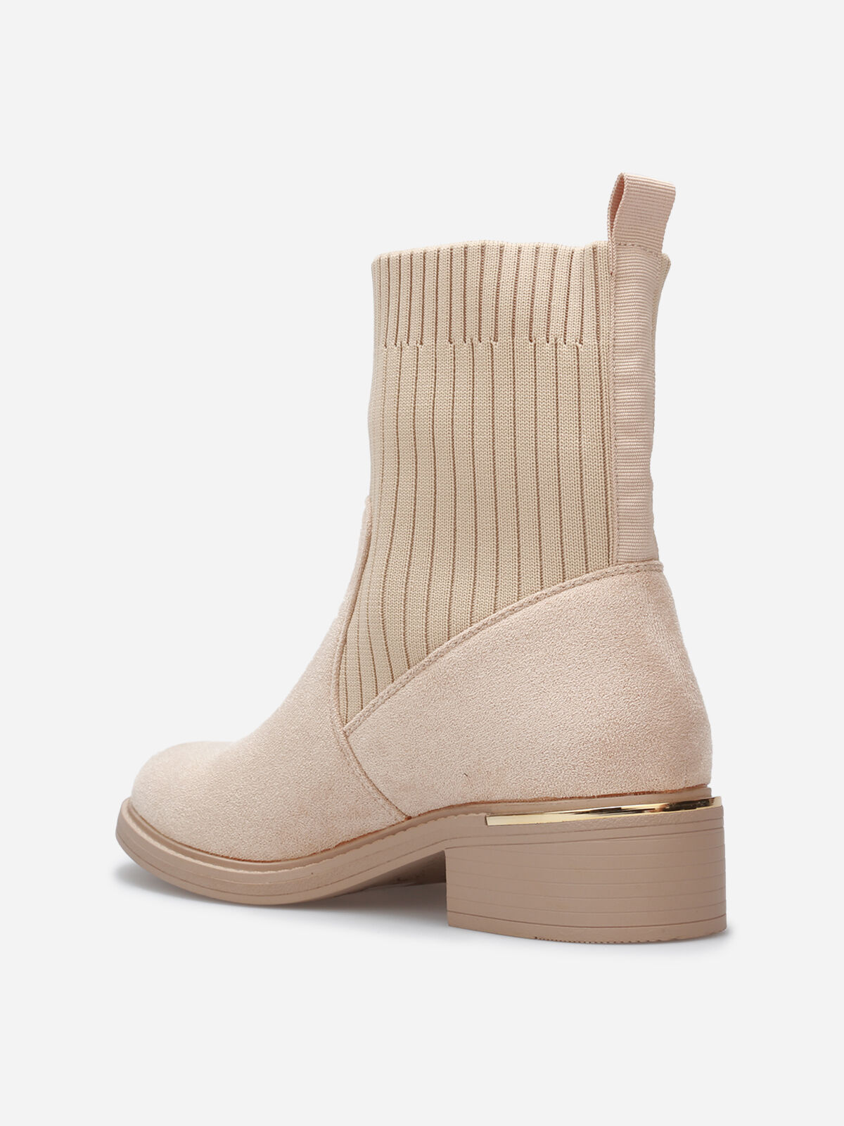 Bottines bi-matières avec détail métallique- Taupe