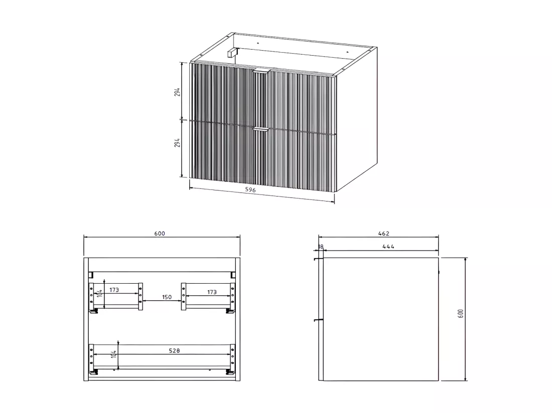 Meuble sous vasque suspendu strié - Blanc mat - 60 cm - ZEVINI