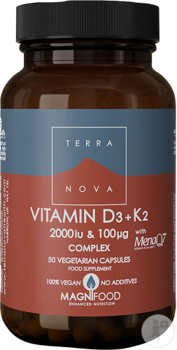 TerraNova Vitamine D3 2000UI 50mcg Avec Vitamine K2 100mcg Complexe 50 Capsules