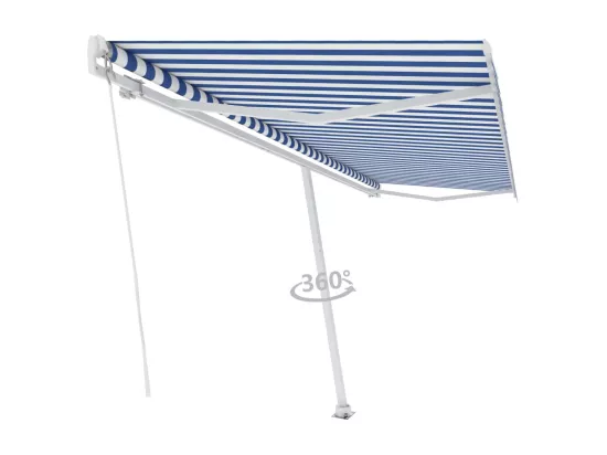 Auvent manuel rétractable sur pied 500x300 cm Bleu/Blanc