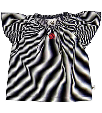 M?Slå T-shirt - Poplin Stripe Frill - Balsam Cream/Night Blue