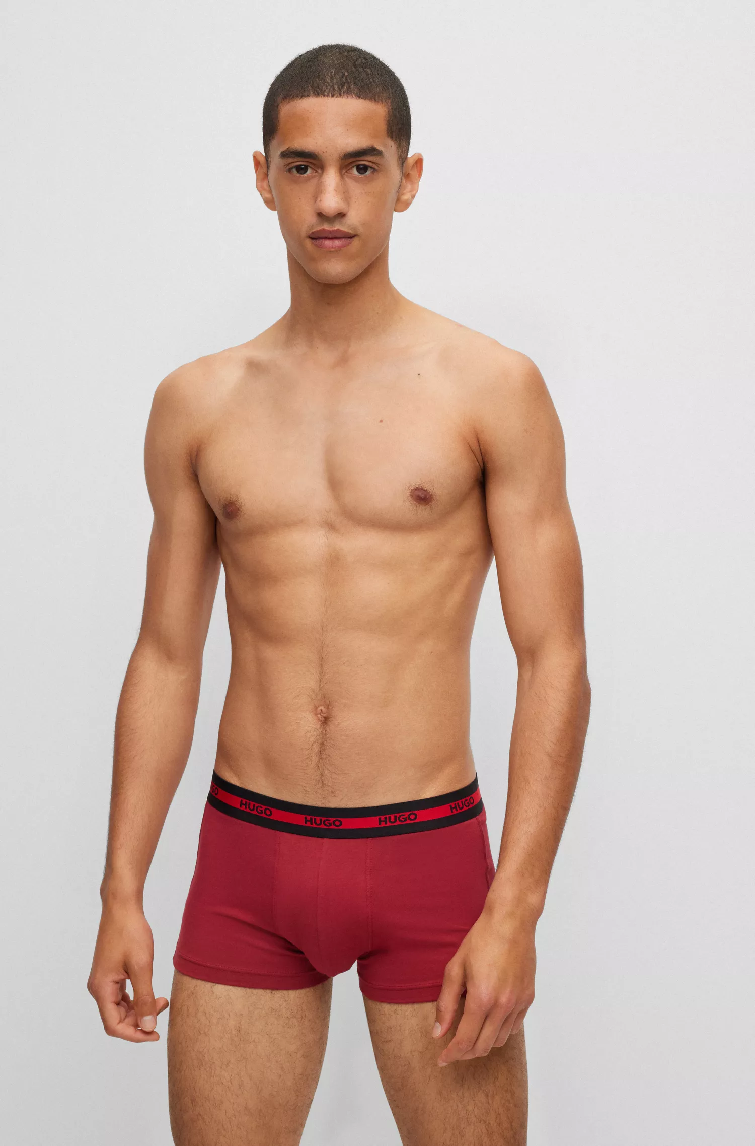 HUGO Vermelho - Pacote com três cuecas boxer de algodão elástico com cós com o logotipo.