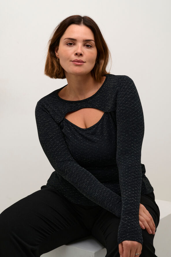 Kaffe Curve KCellia LS T-Shirt Black glitter jersey