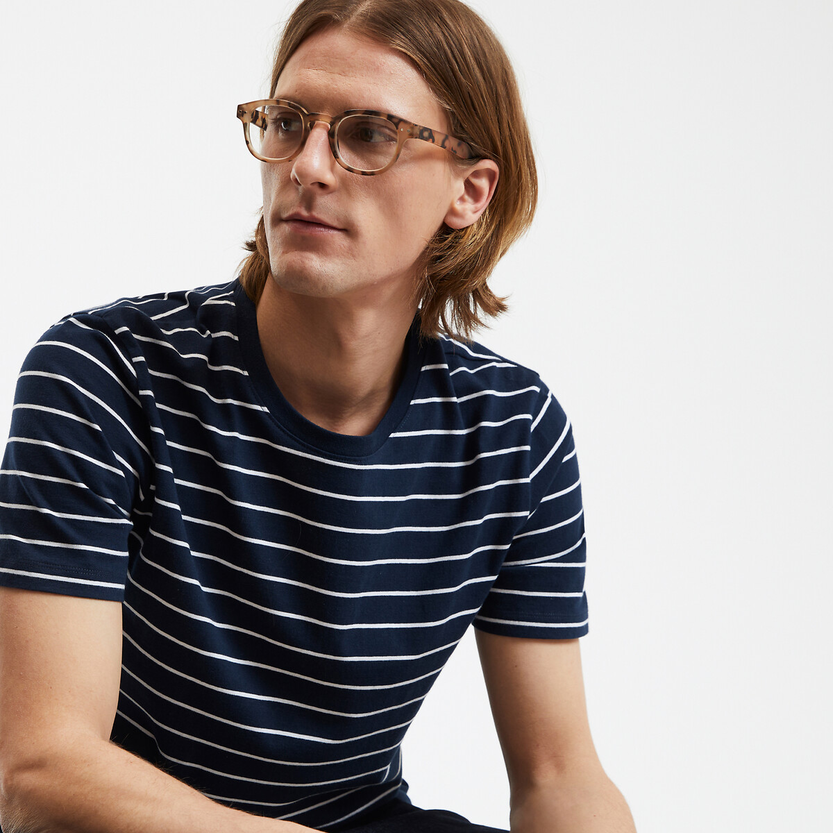 COLEÇÕES LA REDOUTE<br>Camiseta listrada com gola redonda e mangas curtas, em algodão orgânico