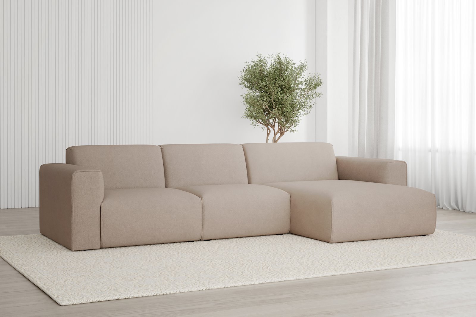 Monaco Lux 2,5-seter med XL sjeselong høyre Tekstil Brego 34 Light Brown med sorte ben. Lux komfort.