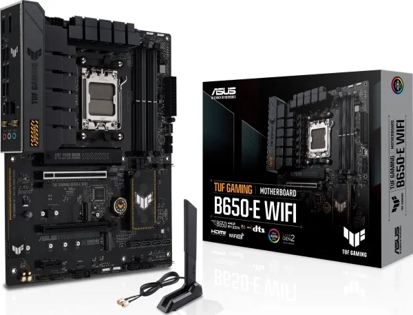 ASUS TUF GAMING B650-E WIFI - Bundkort - ATX - Socket AM5 - AMD B650 Chipset - USB-C Gen2, USB 3.1 Gen 2 - Wi-Fi 6E, Bluetooth - onboard grafik (CPU påkrævet) - HD Audio (8-kanaler)