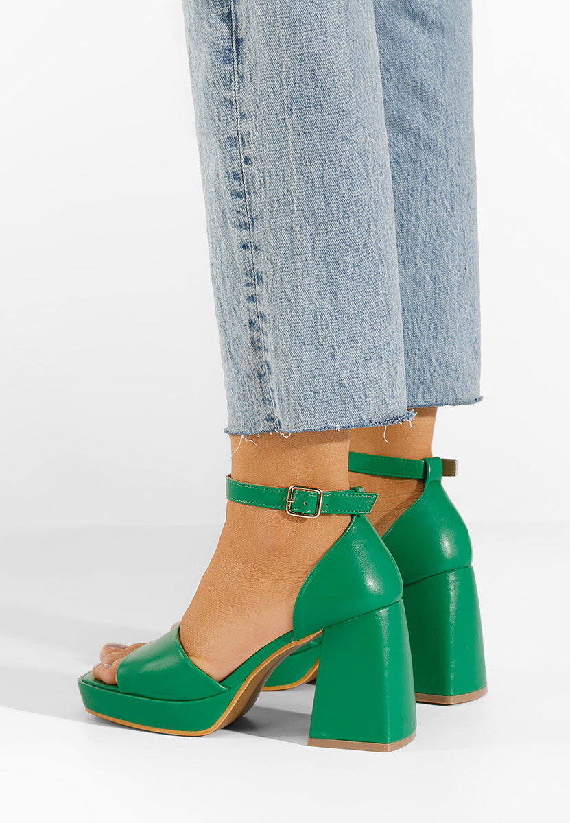 Sandales à talon épais verts Alexaria