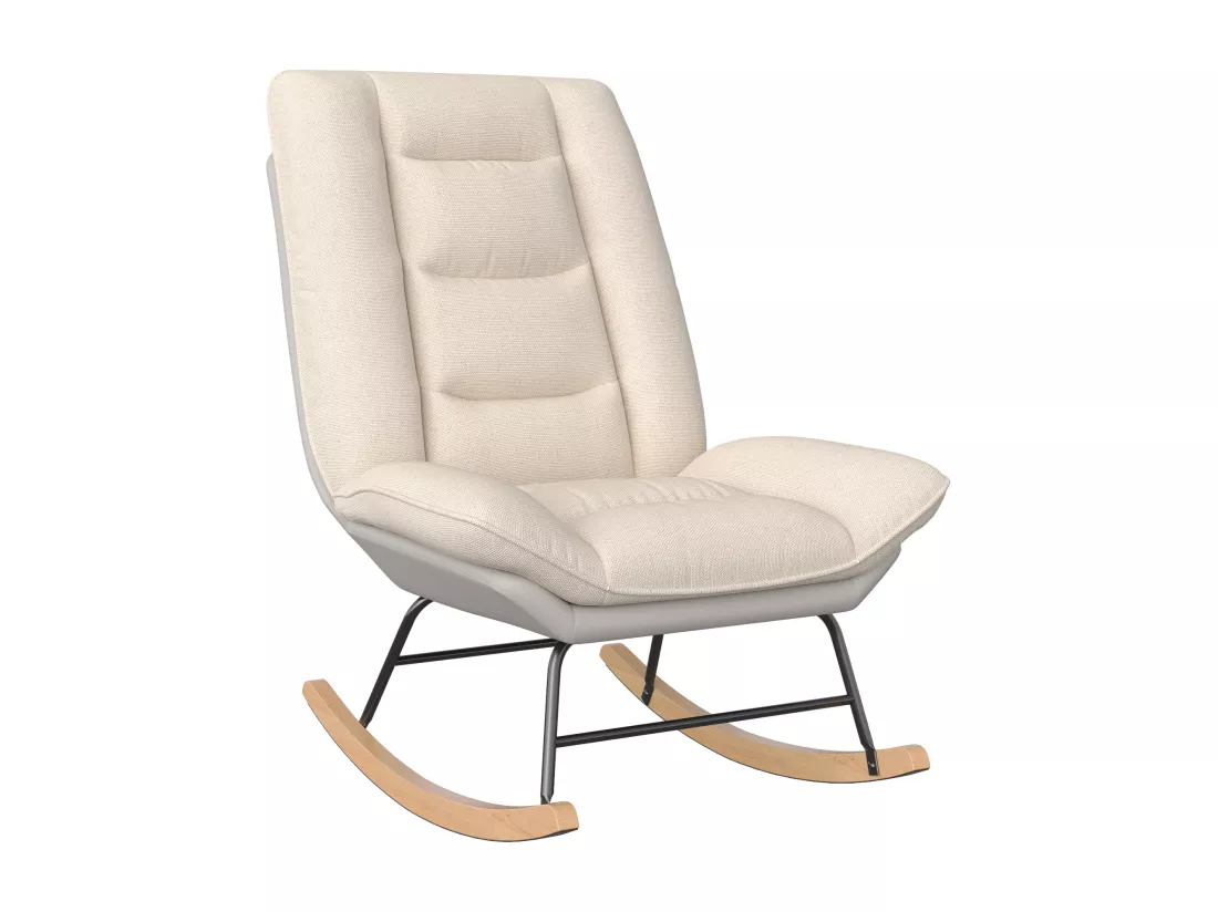 Fauteuil scandinave en Bois, Fauteuil à Bascule, Rocking Chair, Structure en Bois Massif et métal, Lin Beige, 77 x 90 x 100 cm