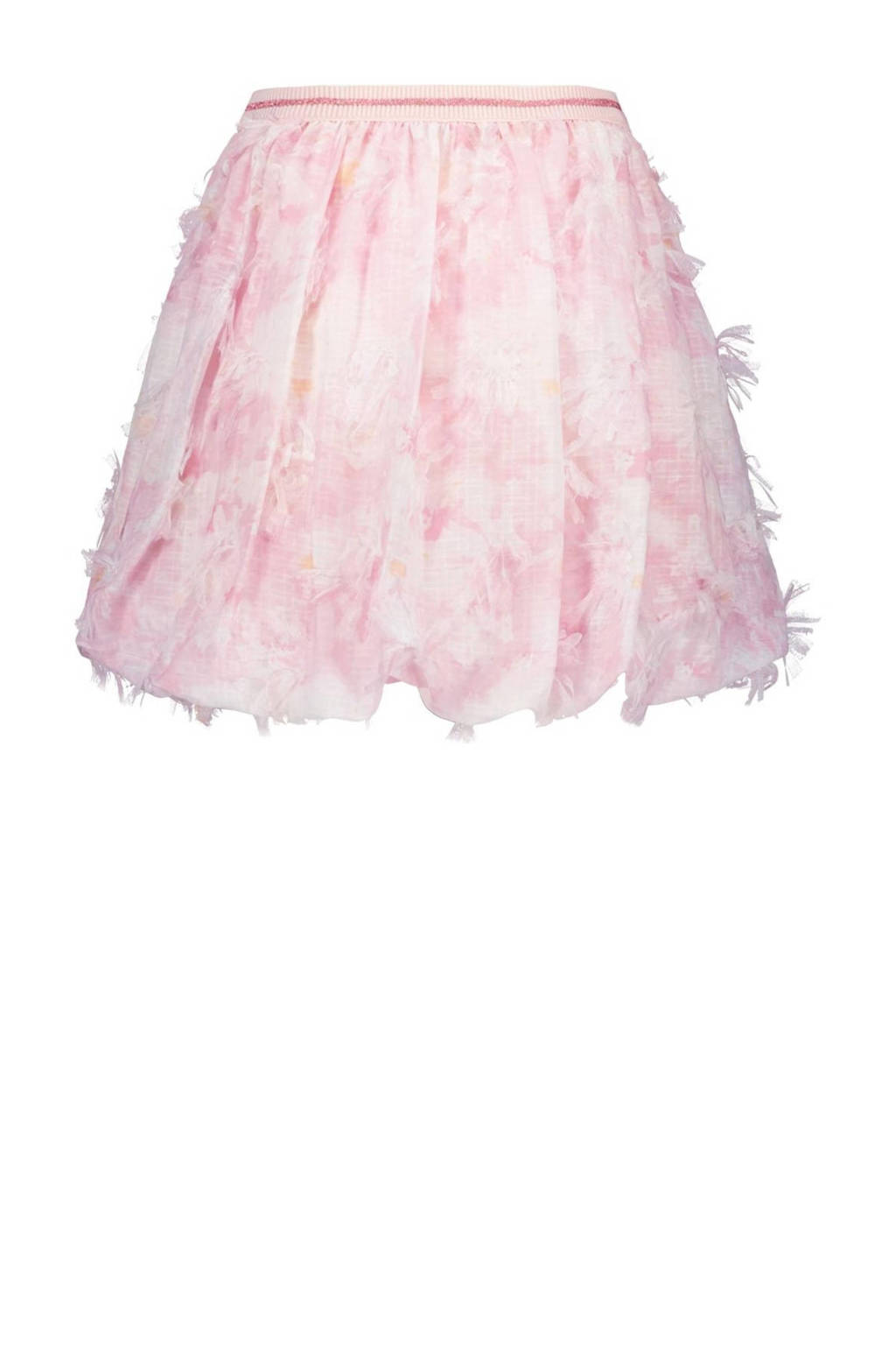 Like Flo rok met all over print en franjes lichtroze/wit