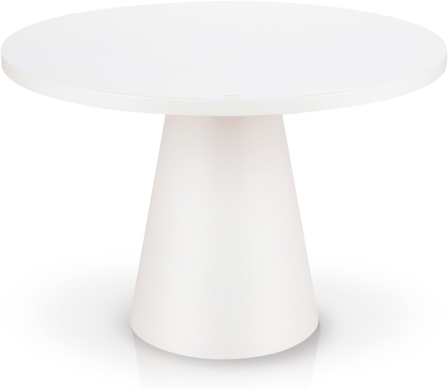 KHG Esstisch Rund 110 cm Durchmesser, Weiß mit Glasplatte, Platz für 5 Personen, bis 100 kg belastbar - Minimalistisches Design, konisches Tischgestell, modern & pflegeleicht