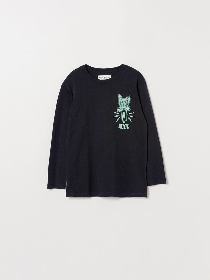 Pacote com 6 camisetas de manga comprida estampadas - Azul Médio