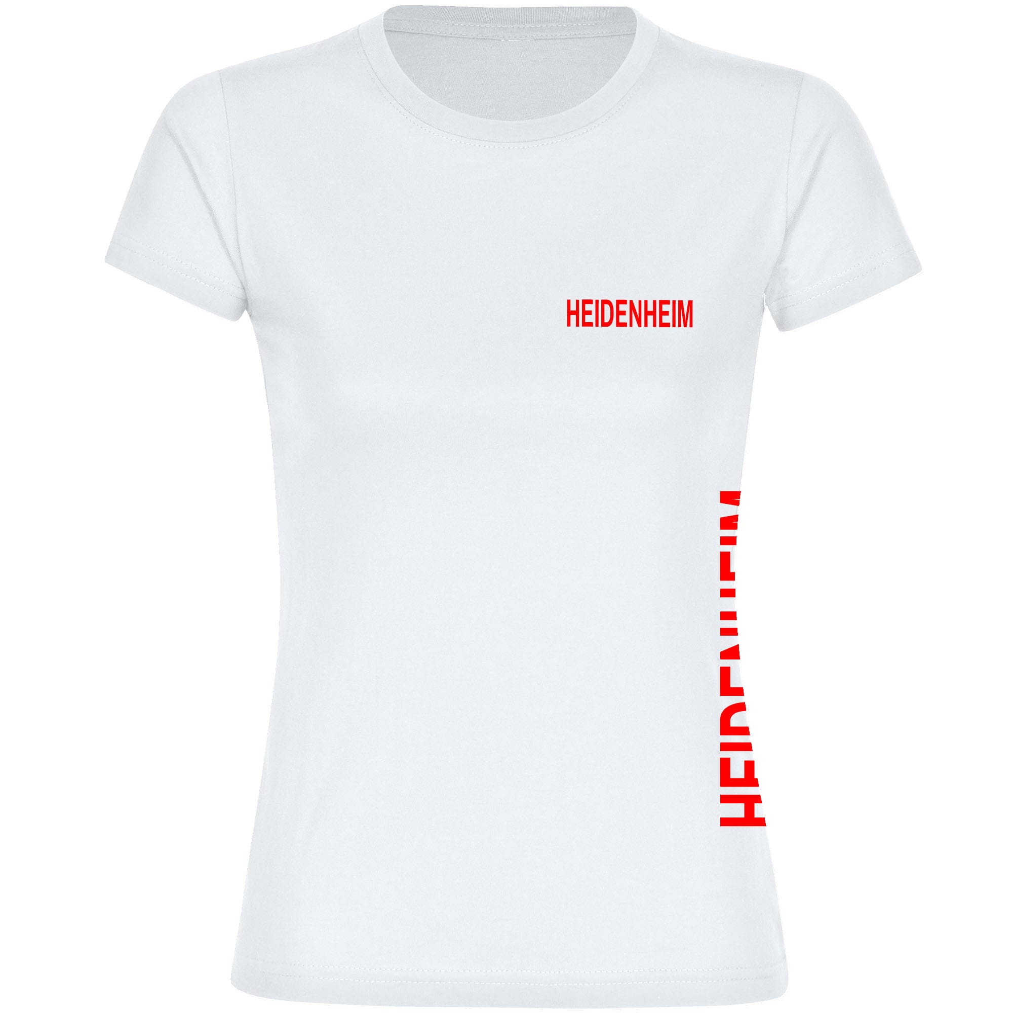 multifanshop® Damen T-Shirt - Heidenheim - Brust & Seite - Druck rot