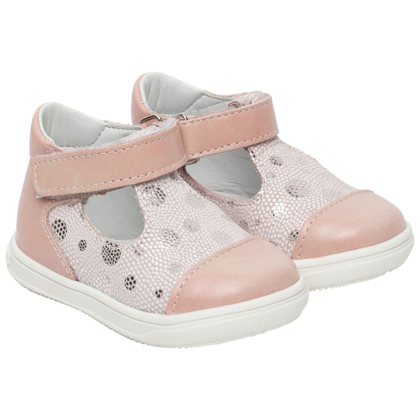 Salomés en cuir rose irisé à pois - Rose