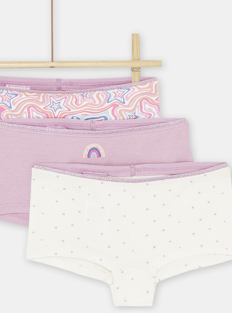 Lot de 3 shortys rose et blanc fille