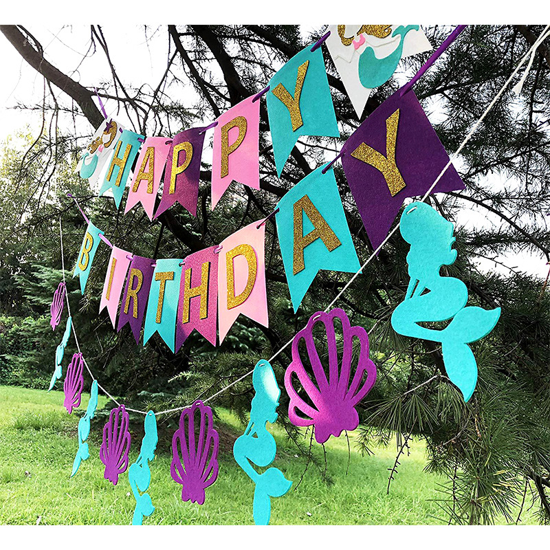 (85-tlg. Set) Happy Birthday Girlande Geburtstags Party Deko Meerjungfrau   Latex Ballons / Papier Lampions / Spiralen Girlanden - Lila / Türkis