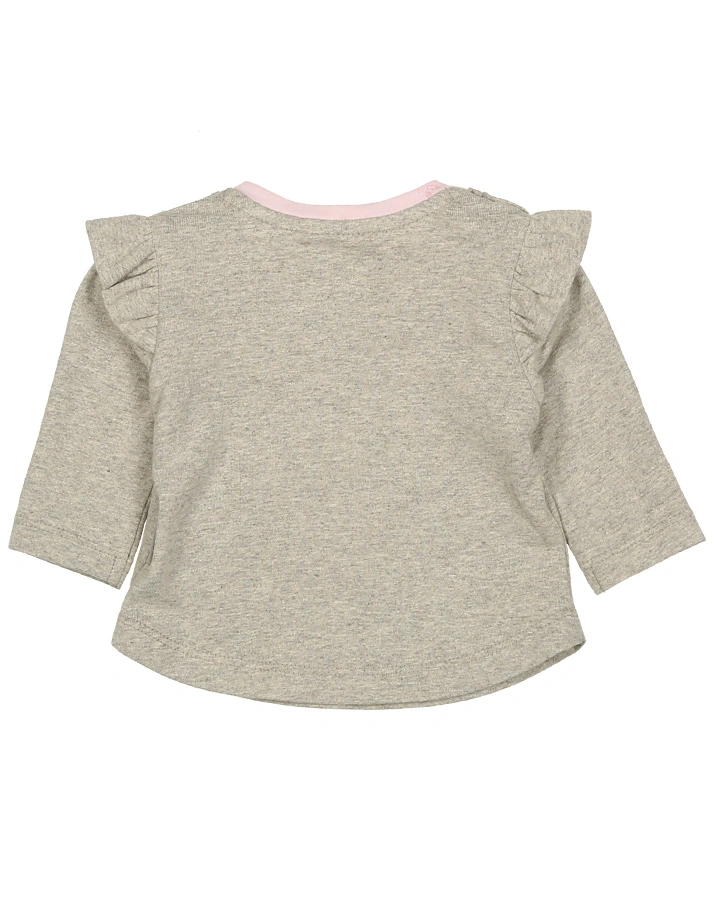 Langarmshirt A LITTLE FLOWER mit Rüschen meliert in grau