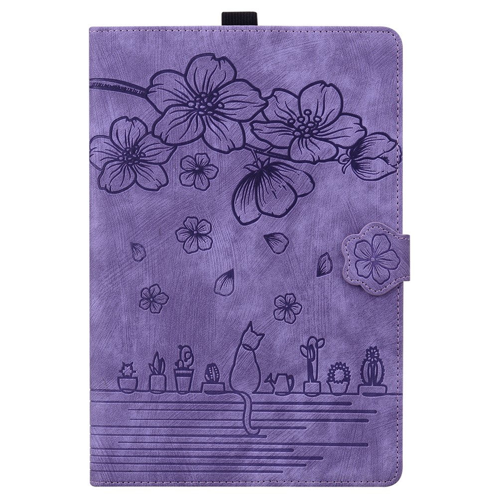 Samsung Galaxy Tab S11 Ultra Leder Tasche Flip Cover Blumen Imprint   S-Pen Halterung - Lila