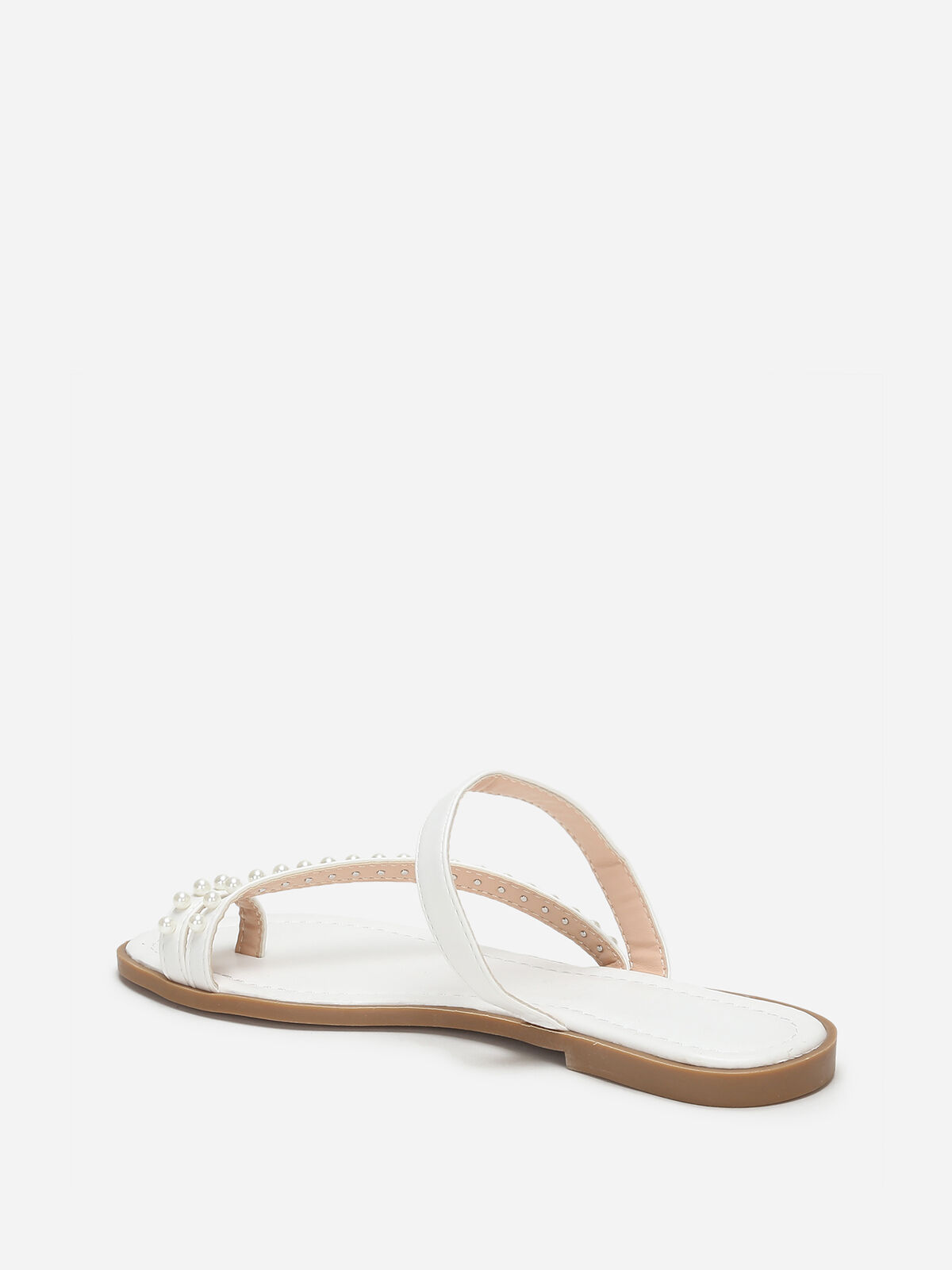 Mules plates à fines brides et perles- Blanc
