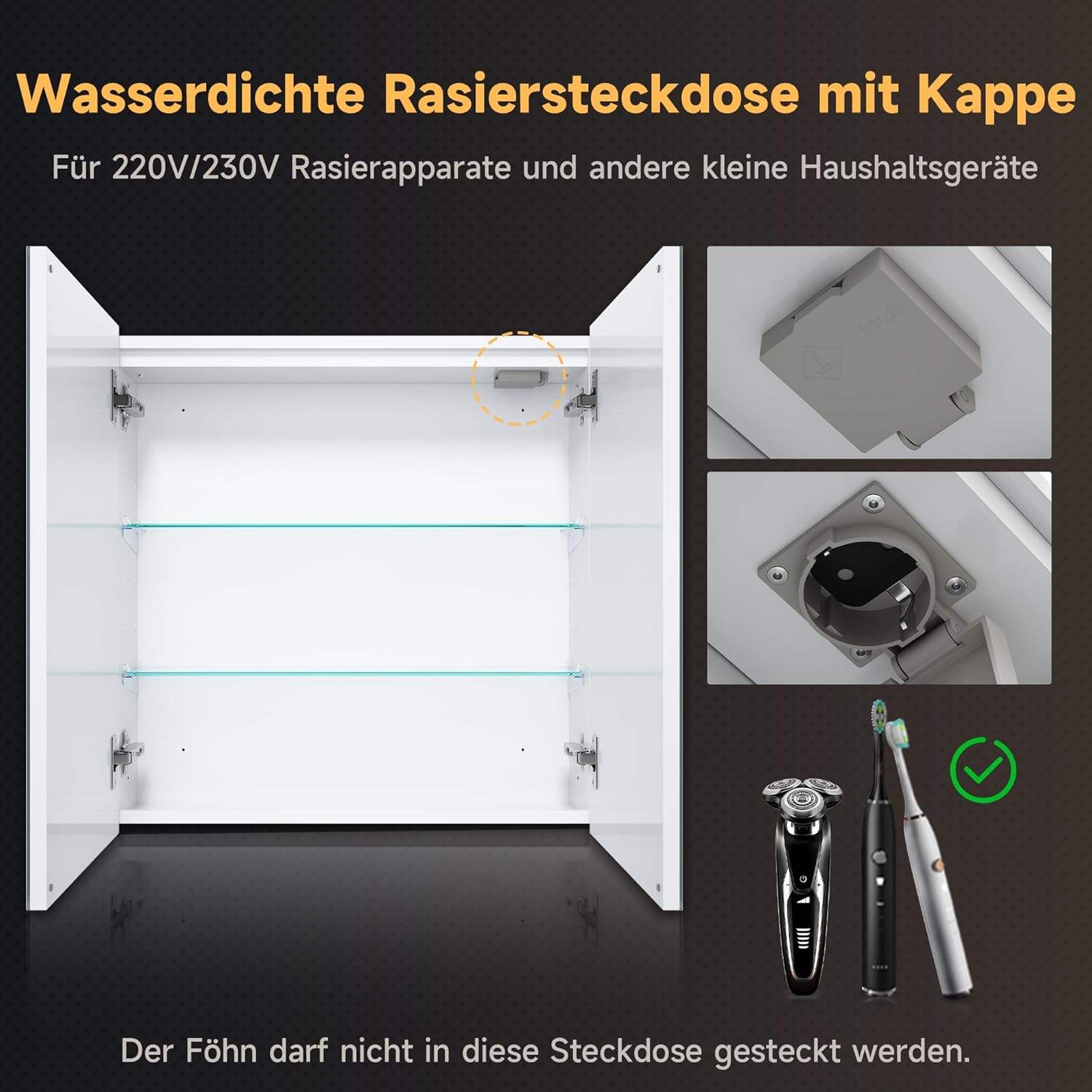 SONNI LED Spiegelschrank 3 Lichtfarbe Einstellbarn, Spiegelschrank Bad mit Beleuchtung und Beschlagfrei LED Badezimmerschrank mit Kabelloses Scharnier Design Medizinschrank 59 x 60 cm
