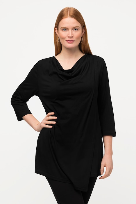Shirt, asymmetrisch, Wasserfall-Ausschnitt, 3/4-Arm