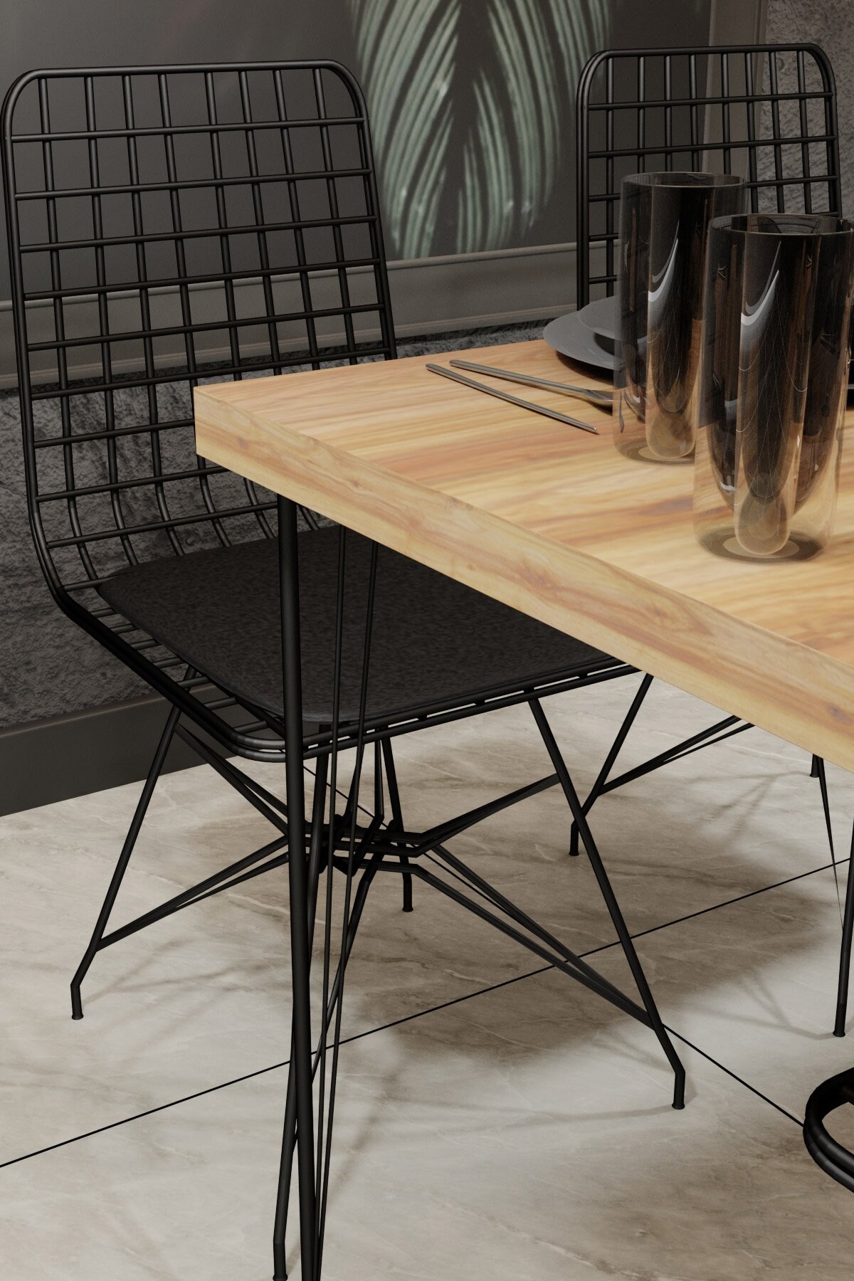 Homtex Tisch & Stühle Set Eiche/Schwarz, 120x75 cm - Stilvoll und robust