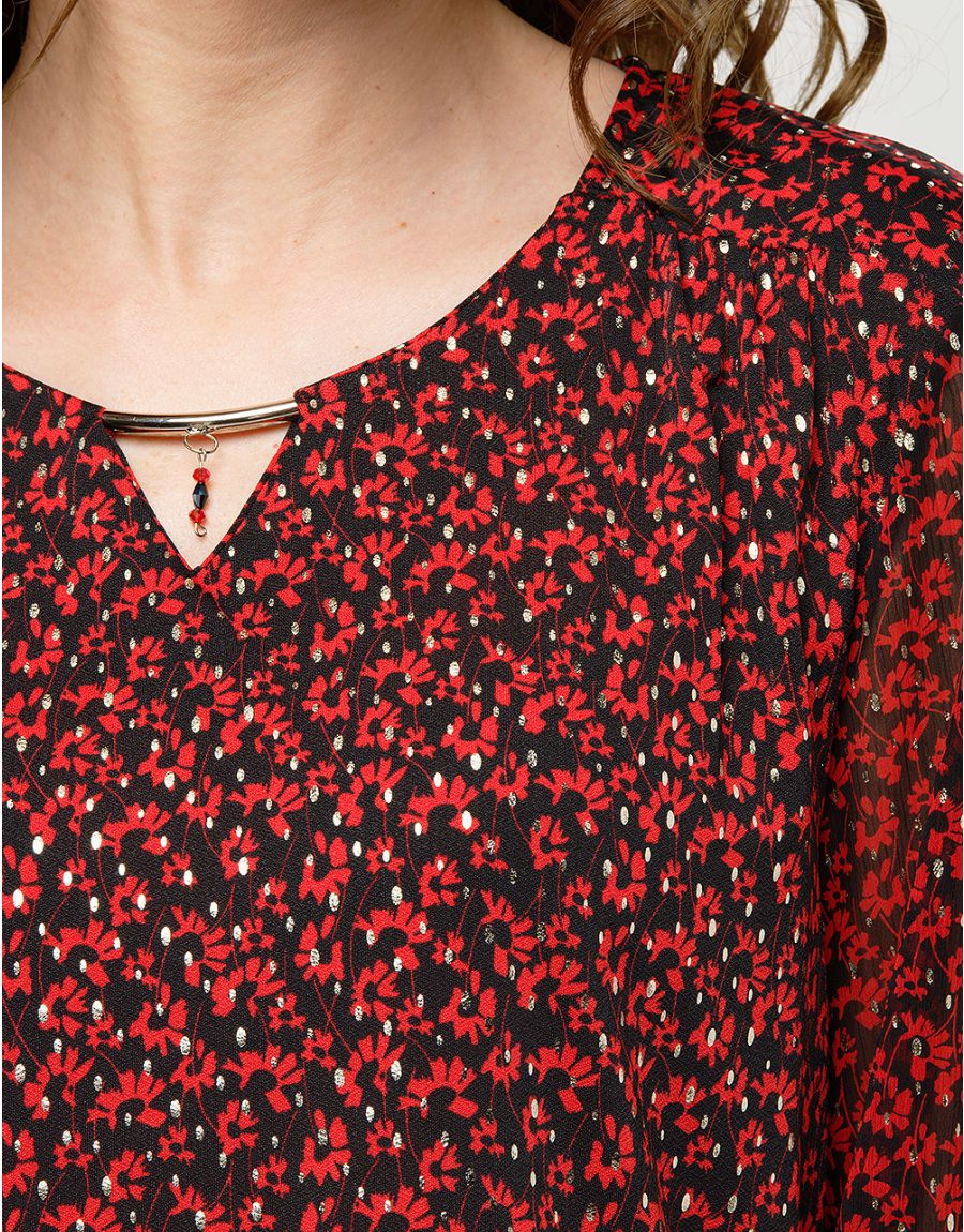 Blouse rouge voile motif