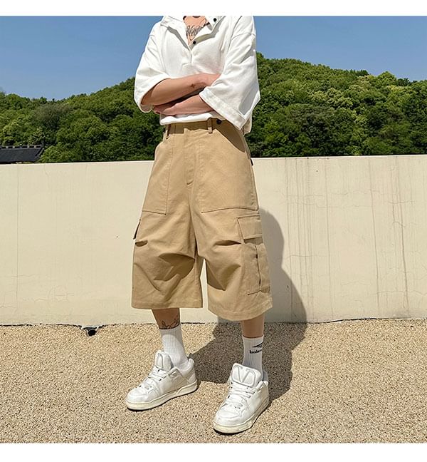 Freehop - Mid Rise Plain Cargo Shorts